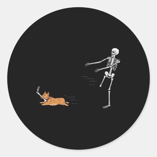 Pegatina Redonda Naughty Corgi Dog Fun Skeleton Halloween (Anverso)