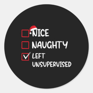 Pegatina Redonda Naughty Dejó A Navidades No Vigilados Lista Fami