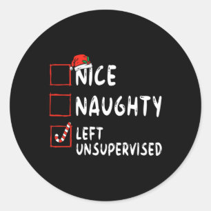 Pegatina Redonda Naughty Dejó A Navidades No Vigilados Lista Fami