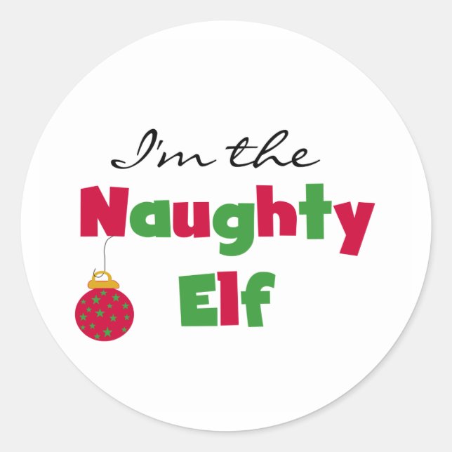 Pegatina Redonda Naughty Elf (Anverso)