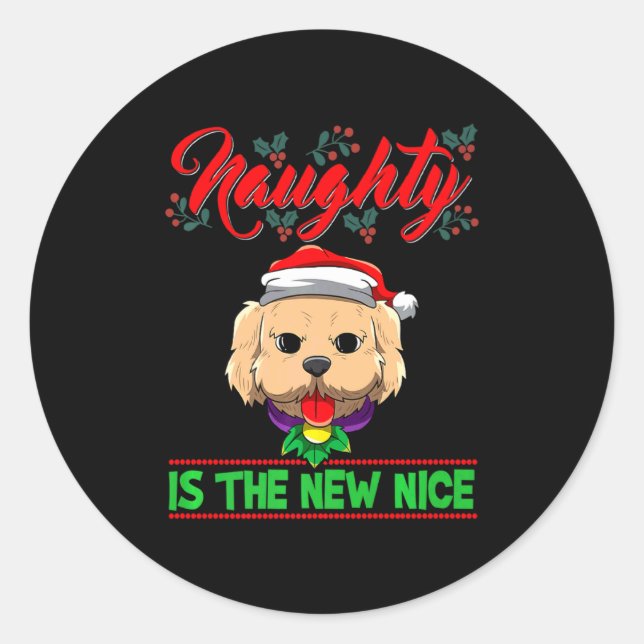 Pegatina Redonda Naughty Is The New Nice Christmas Santa Xmas Premi (Anverso)