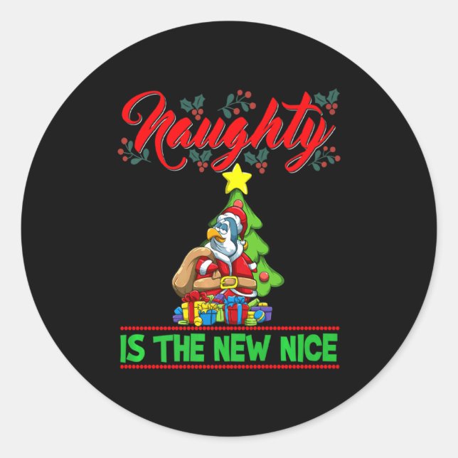 Pegatina Redonda Naughty Is The New Nice Christmas Santa Xmas Premi (Anverso)