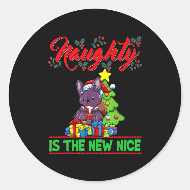 Pegatina Redonda Naughty Is The New Nice Christmas Santa Xmas T Shi (Anverso)