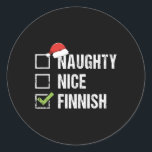 Pegatina Redonda Naughty Nice Finlandés Santa Hat Finlandia Navidad<br><div class="desc">Naughty Nice Finlandia Santa Hat Navidades Gift 1</div>