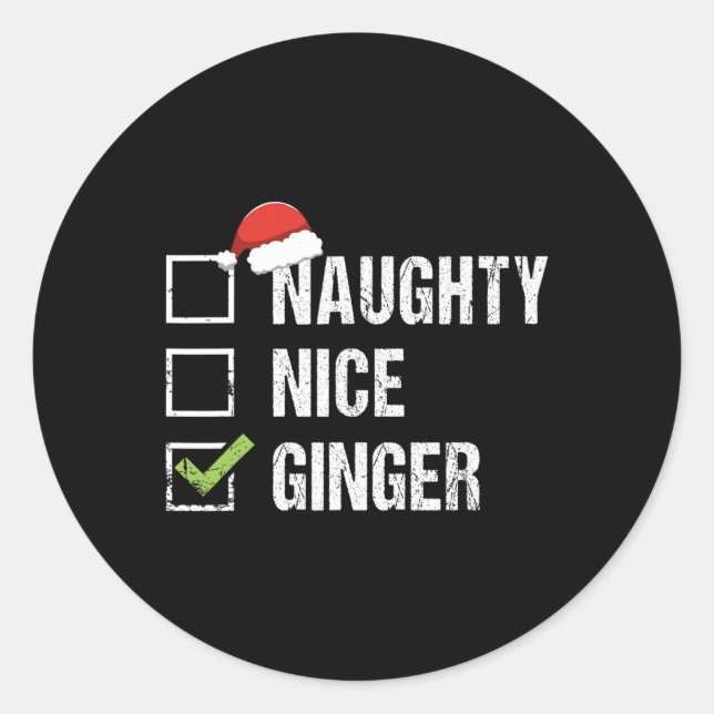 Pegatina Redonda Naughty Nice Ginger Redhead Santa Hat Irish Christ (Anverso)