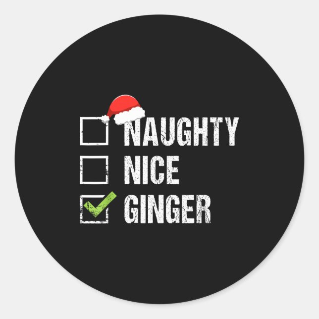 Pegatina Redonda Naughty Nice Ginger Redhead Santa Hat Irish Christ (Anverso)
