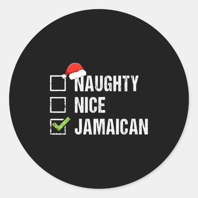 Pegatina Redonda Naughty Nice Jamaican Shirt Santa Hat Christmas Gi (Anverso)