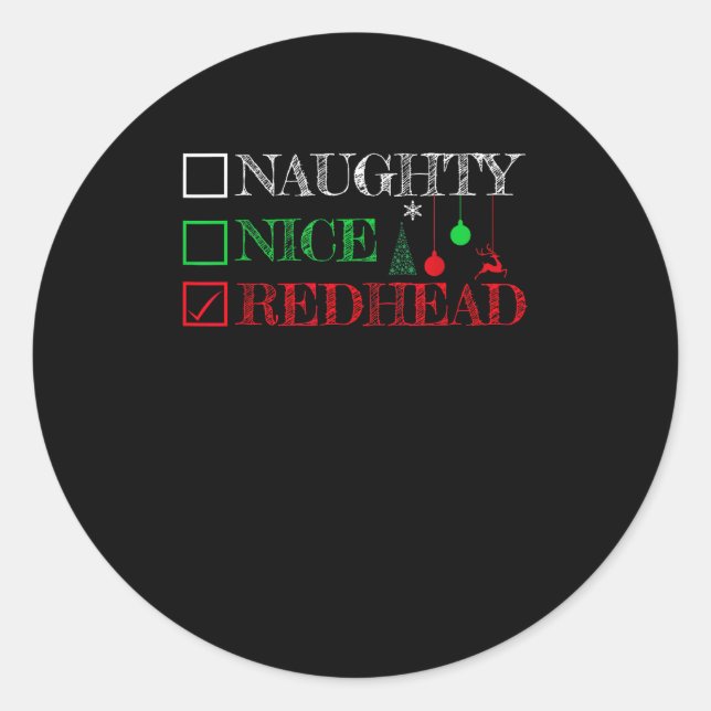 Pegatina Redonda Naughty Nice Redhead Christmas Funny Holiday  (Anverso)