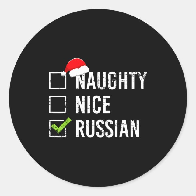Pegatina Redonda Naughty Nice Russian Shirt Santa Funny Russia Chri (Anverso)