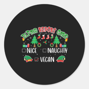 Pegatina Redonda Naughty Nice Vegan Report Card Navidades coinciden