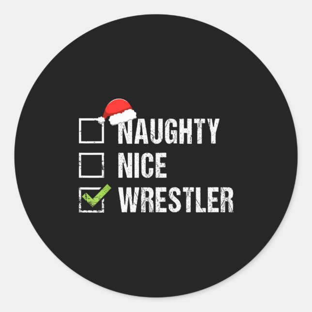 Pegatina Redonda Naughty Nice Wrestler Shirt Wrestling Santa Christ (Anverso)