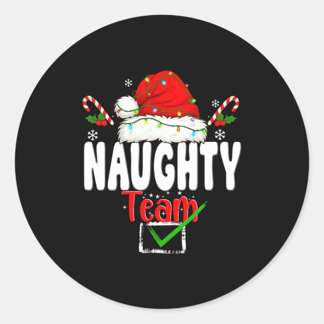 Pegatina Redonda Naughty Or Nice Team Matching Christmas Pajama Men (Anverso)