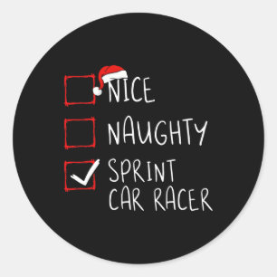 Pegatina Redonda Naughty Sprint Car Racer Navidades Lista Santa