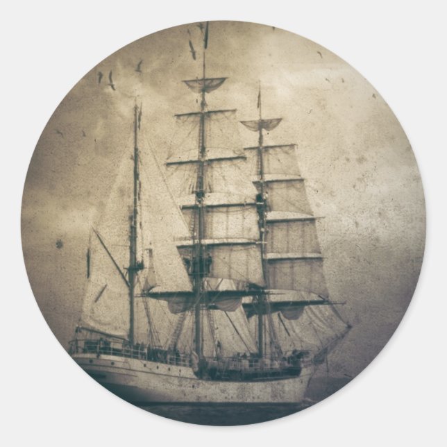Pegatina Redonda Náutica Vintage (Anverso)