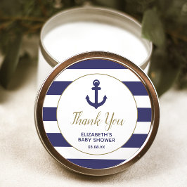 Pegatina Redonda Nautical Anchor Navy Baby Shower Thank You Classic