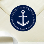 Pegatina Redonda Nautical Anchor Personalizado Naval<br><div class="desc">Cintas de bodas de la marina personalizado de ancla náutica.</div>