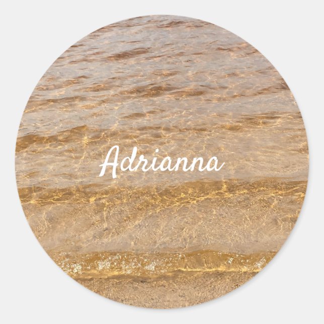 Pegatina Redonda Nautical Beach Ocean Water Waves Name Gift (Anverso)