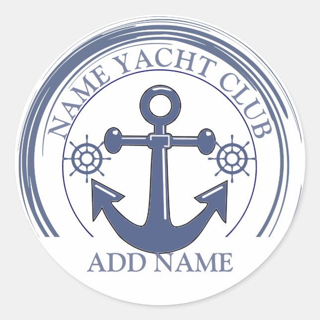 Pegatina Redonda Nautical Blue Anchor club náutico puerto deportivo (Anverso)