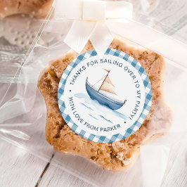 Pegatina Redonda Nautical Blue Boy moderno cumpleaños 1