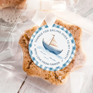 Pegatina Redonda Nautical Blue Boy moderno cumpleaños 1