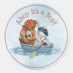 Pegatina Redonda Nautical Boat Ahoy es un niño Baby Shower