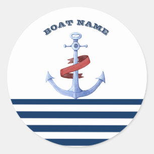 Pegatina Redonda Nautical Boat Name,Blue Anchor Nave Strip
