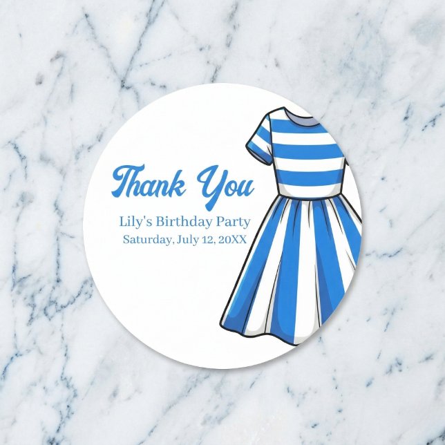 Pegatina Redonda Nautical Cabana Sailor Birthday (Say thanks with stylish stripes.)