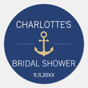 Pegatina Redonda Nautical Navy Blue Gold Anchor BRIDAL DUCHA