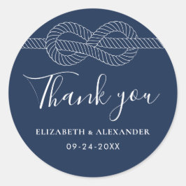 Pegatina Redonda Nautical Rope Knot Gracias Marina Boda Azul