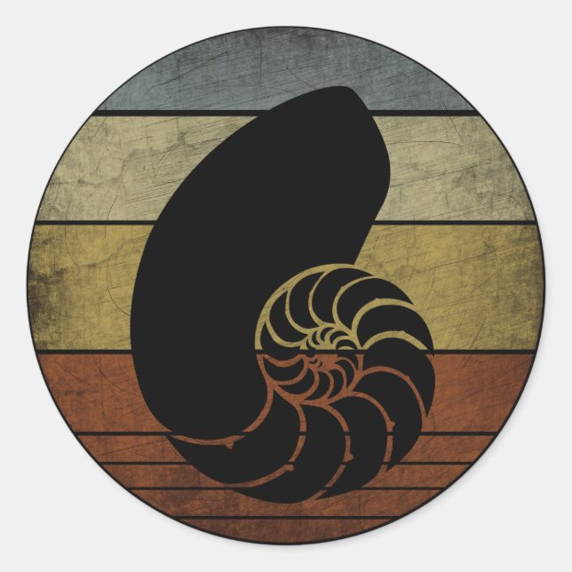 PEGATINA REDONDA NAUTILUS RÚSTICO ANTIGUO (Anverso)