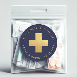 Pegatina Redonda Naval y oro en enfermedad y en kit de resaca sanit