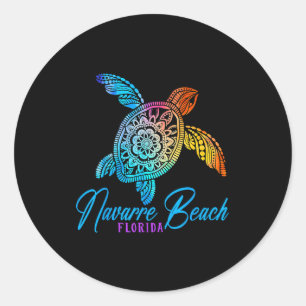Pegatina Redonda Navarre Beach Tie Dye Tortuga Florida Vacaciones 