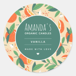 Pegatina Redonda Nave de vara de patrón retro de cítricos naranja