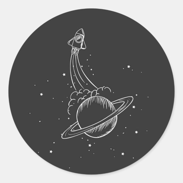 Pegatina Redonda Nave espacial ilustracion Saturno (Anverso)