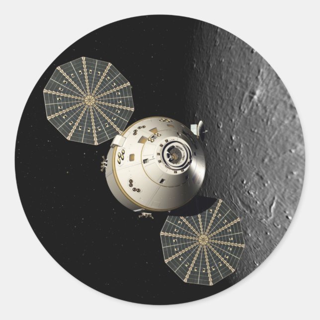 Pegatina Redonda Nave espacial Orion en órbita lunar (Anverso)