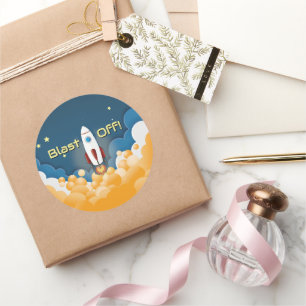 Pegatina Redonda Nave Espacial Personalizada con Nombre
