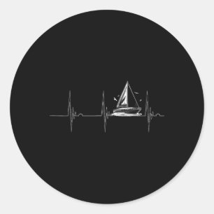 Pegatina Redonda Navegación en velero Heartbeat Ekg Pulse Bote