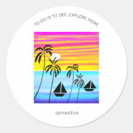 Pegatina Redonda Navegación inspiradora y tropical al atardecer