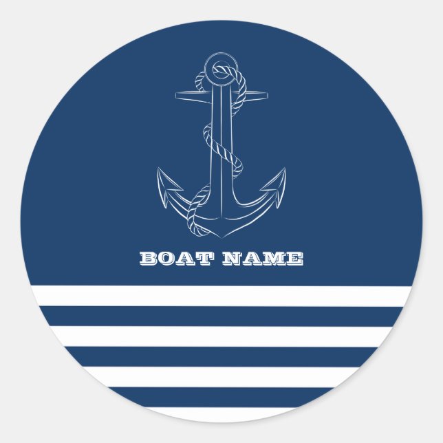 Pegatina Redonda Navía de Ancla Náutica de Sailor con franja azul (Anverso)