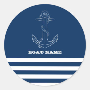 Pegatina Redonda Navía de Ancla Náutica de Sailor con franja azul
