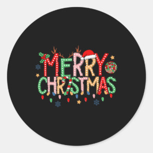 Pegatina Redonda Navidad 2024: Navidad de navidad retro que coincid