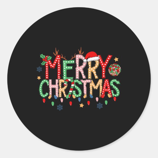 Pegatina Redonda Navidad 2024: Navidad de navidad retro que coincid (Anverso)