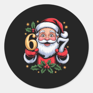 Pegatina Redonda Navidad 67 Funny Xmas Seis Siete Suéter Feo 6-7