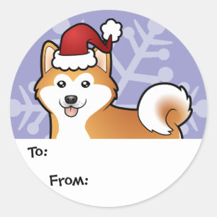 Pegatina Redonda Navidad Akita Inu/Shiba Inu