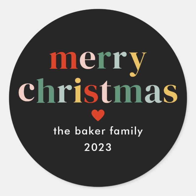 Pegatina Redonda Navidad Alegre Colorido Moderna (Anverso)