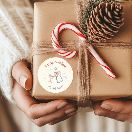Pegatina Redonda Navidad Alegre Dibujada a Mano con Fantasía