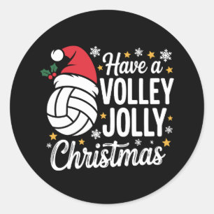 Pegatina Redonda Navidad Alegre Gorro de Santa Deportes de Voleibol