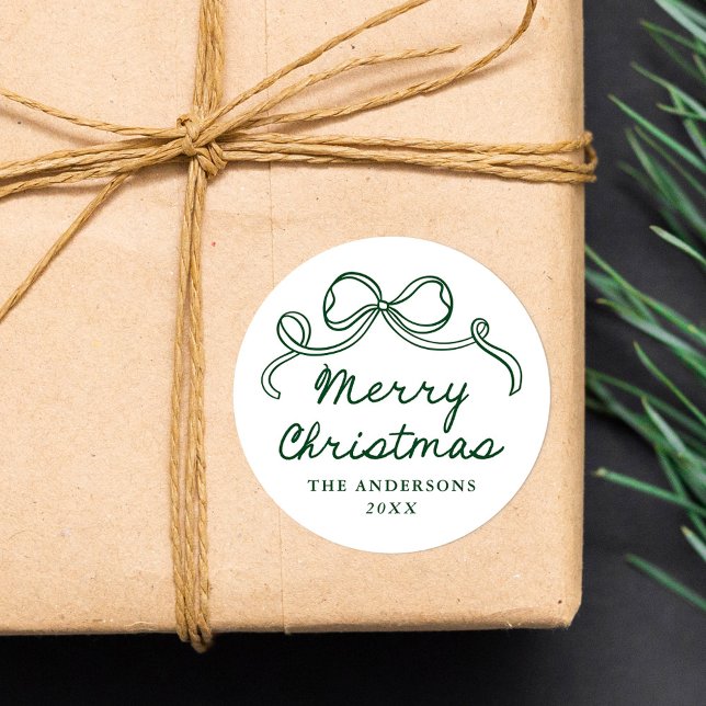 Pegatina Redonda Navidad alegre lazo verde caprichoso (Subido por el creador)
