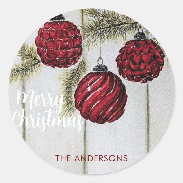 Pegatina Redonda Navidad Alegre Minimalista Rústica Fiesta (Anverso)