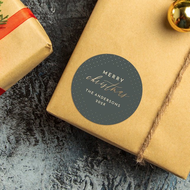 Pegatina Redonda Navidad Alegre Verde Oscuro y Lunares Dorados (Subido por el creador)